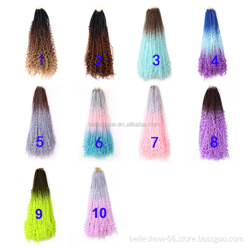 Hot sell  Crochet Bohemian Hair  Goddess Locs messy box braids with Curly Ombre  Pre-looped Synthetic Boho 3x river box braids